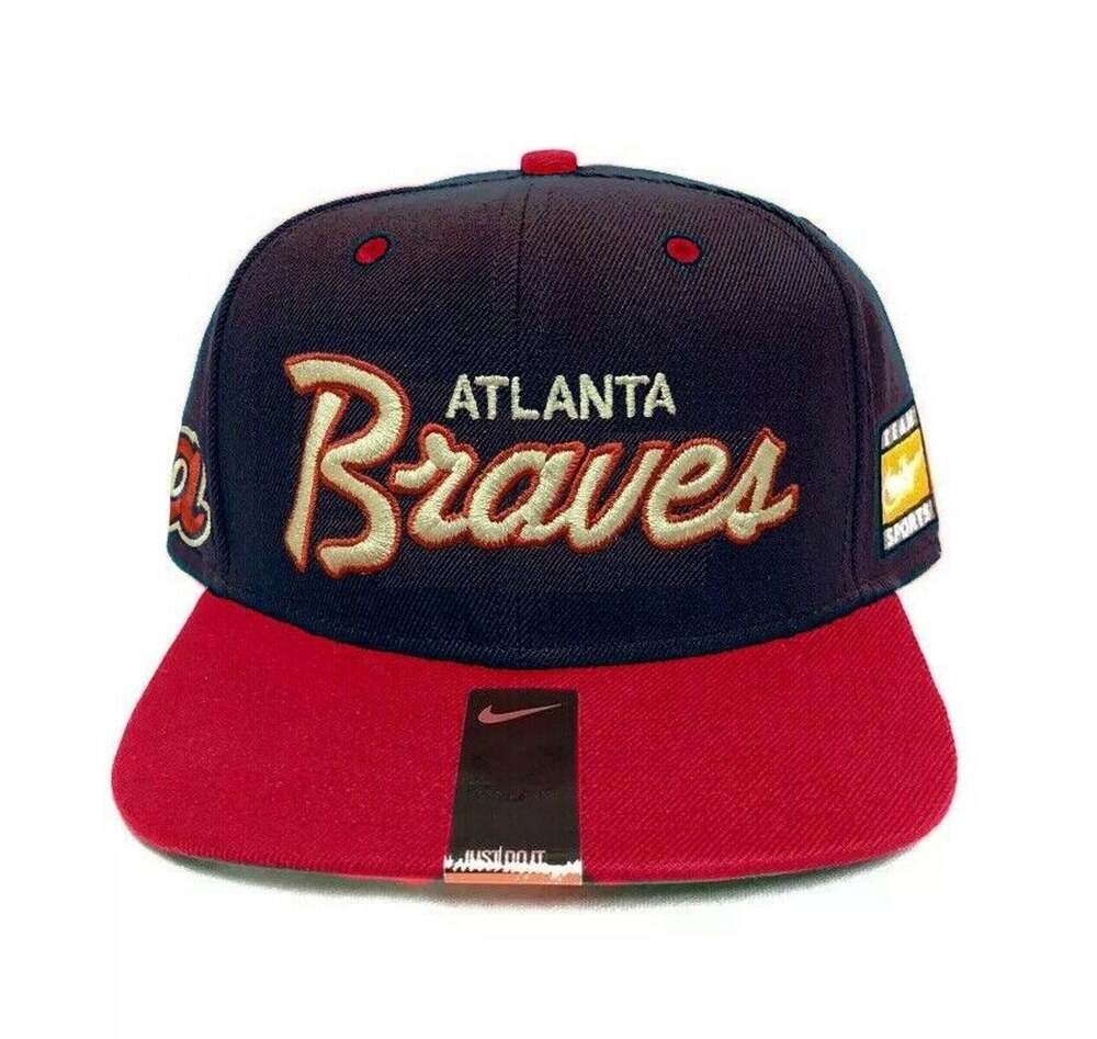Nike Vintage Two Toned Script Atlanta Braves Navy/Red Snapback Hat / Cap